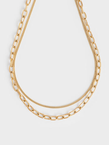 Double Chain Necklace, Gold, hi-res