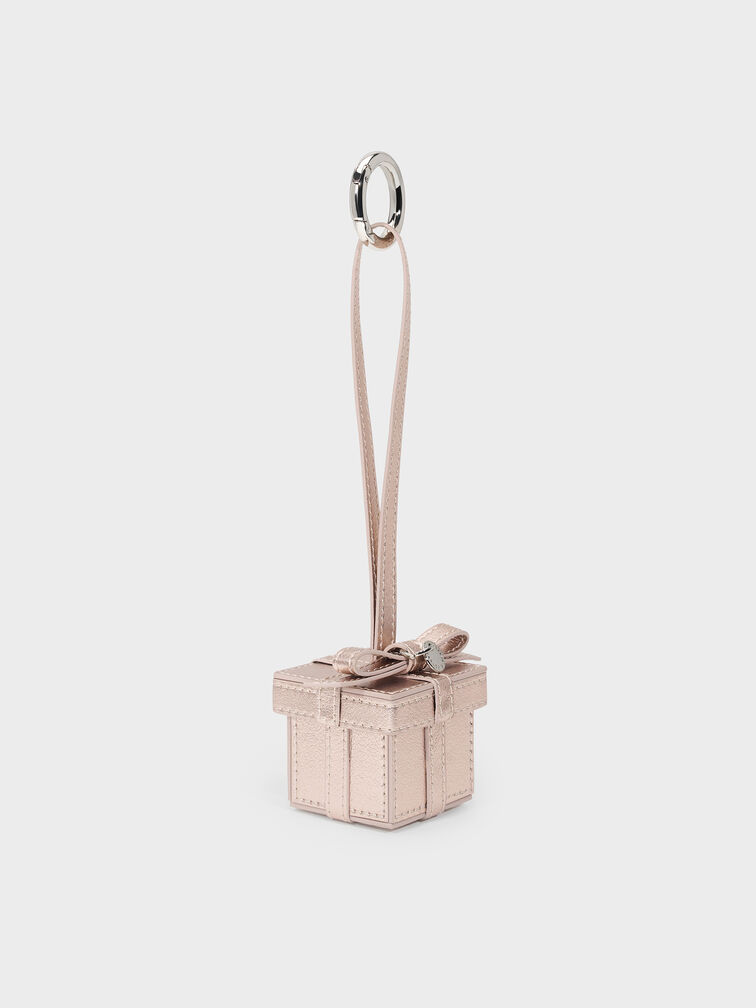 Metallic Gift Box Charm, Rose Gold, hi-res