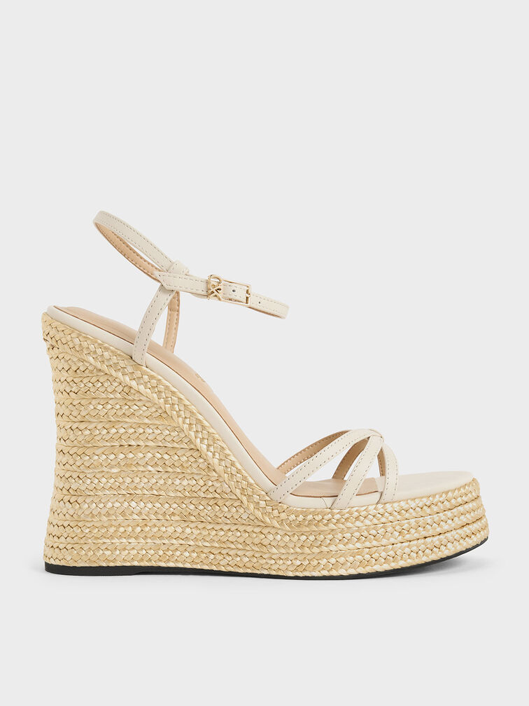 Gi&agrave;y đế xuồng hở mũi Leather Strappy Espadrille, Trắng, hi-res