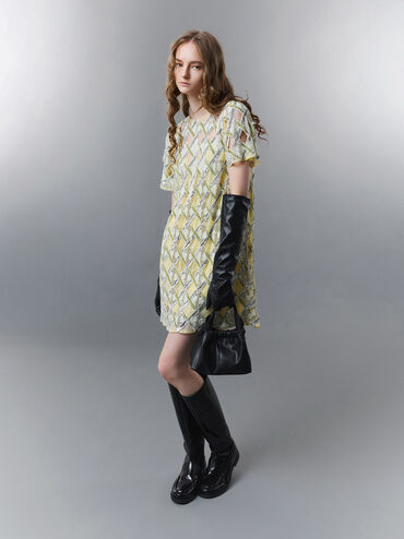 Túi xách hình thang Ally Ruched Slouchy, Đen, hi-res