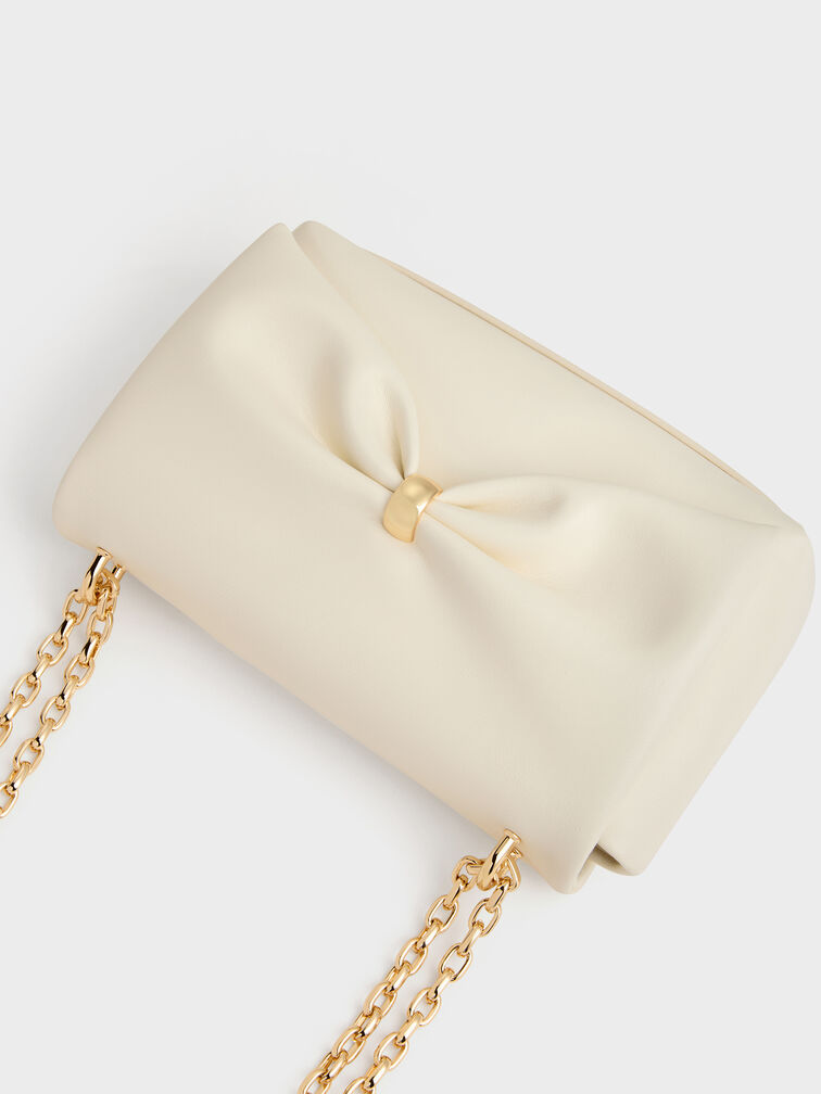 Halsey Ruched Chain Shoulder Bag, Cream, hi-res