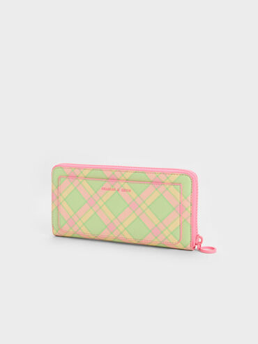 Cyrus Checkered Long Wallet, Pink, hi-res