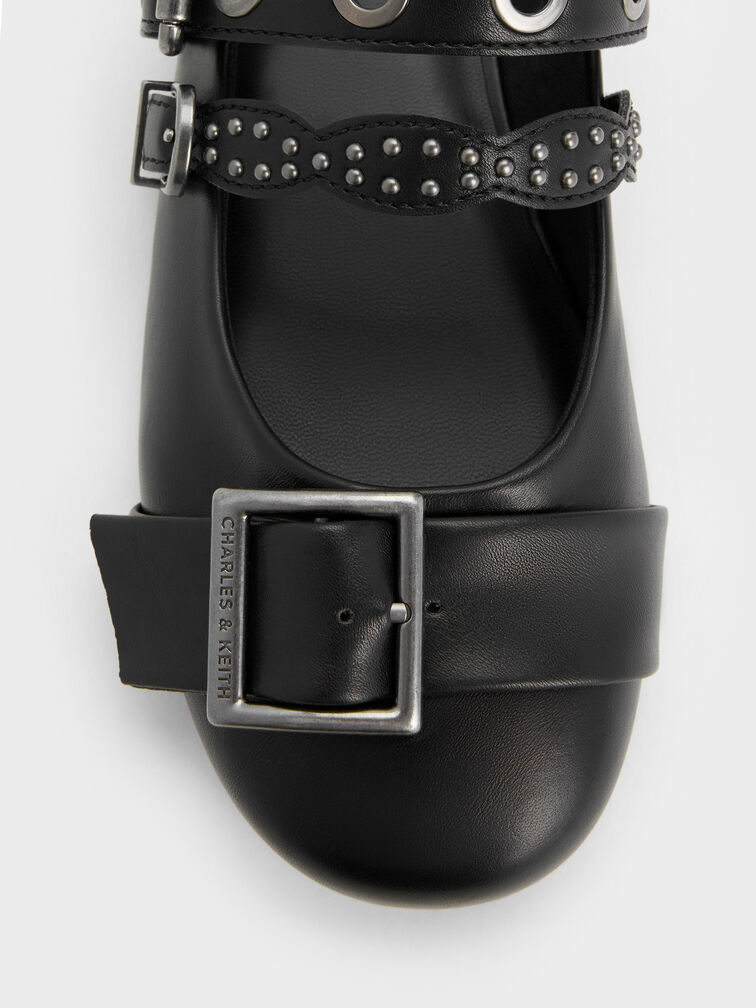 Aether Grommet Studded Mary Jane Flats, Black, hi-res