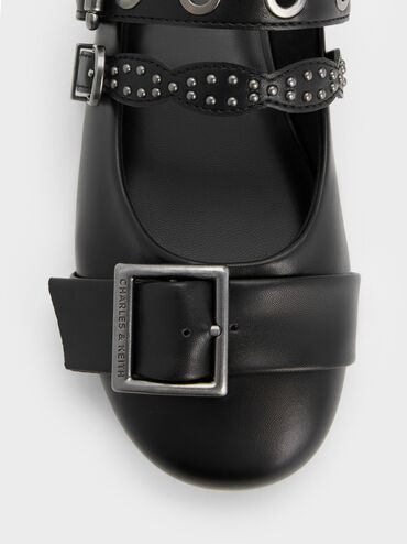 Aether Grommet Studded Mary Jane Flats, Black, hi-res