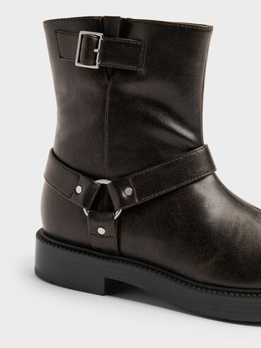 Girls' Buckled Ankle Boots, Dark Brown, hi-res