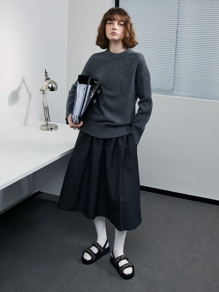 Tully Leather Ruched-Strap Sandals, Black, hi-res