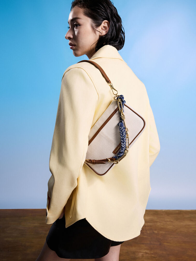 Addison Canvas Knotted-Rope Shoulder Bag, Taupe Canvas, hi-res