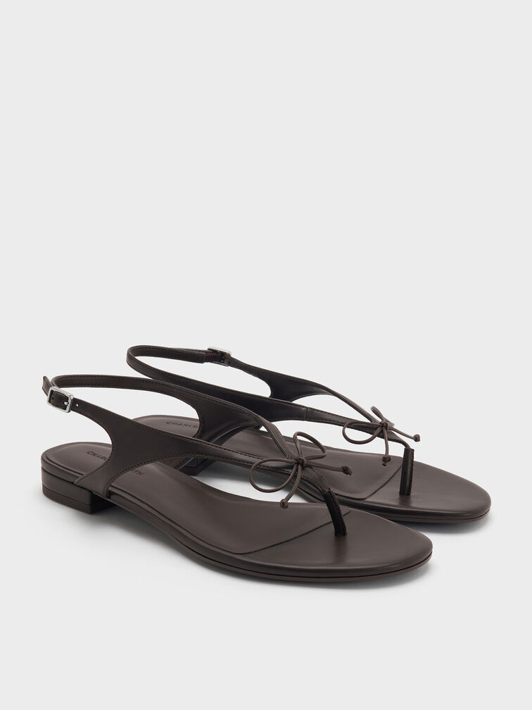 Gi&agrave;y sandals đế thấp đ&iacute;nh nơ, N&acirc;u đậm, hi-res