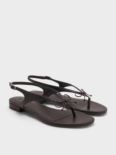 Gi&agrave;y sandals đế thấp đ&iacute;nh nơ, N&acirc;u đậm, hi-res