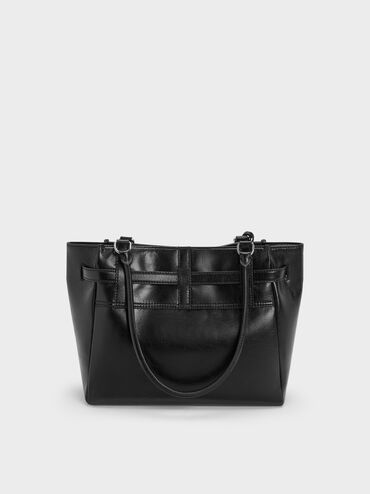 Delfina Belted Tote Bag, Noir, hi-res