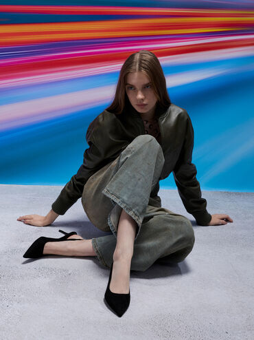 Gi&agrave;y cao g&oacute;t mũi nhọn Kaia Faux Suede, Đen họa tiết, hi-res