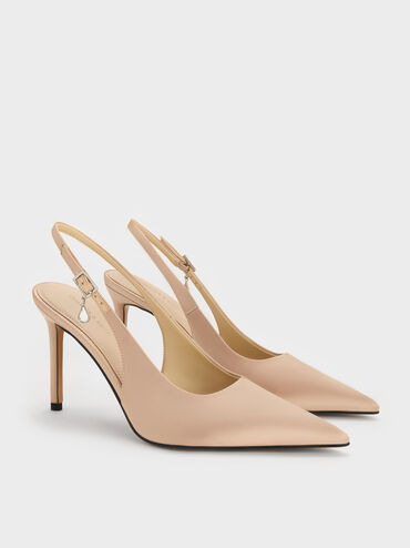 Teardrop-Crystal Pointed Slingback Pumps, Gold, hi-res