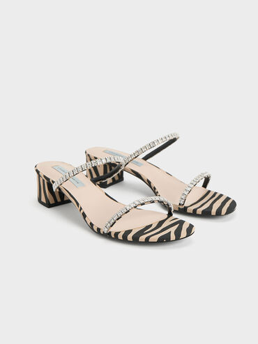 Ambrosia Zebra-Print Gem-Embellished Mules, Animal Print Natural, hi-res