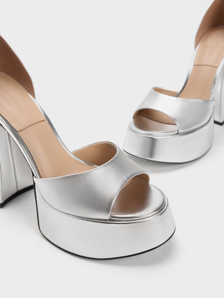 Giày sandals cao gót Michelle Platform Ankle-Strap, Bạc, hi-res