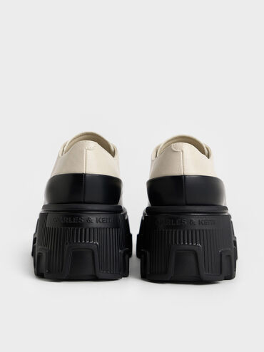 Two-Tone Zip-Up Platform Loafers, Chalk, hi-res