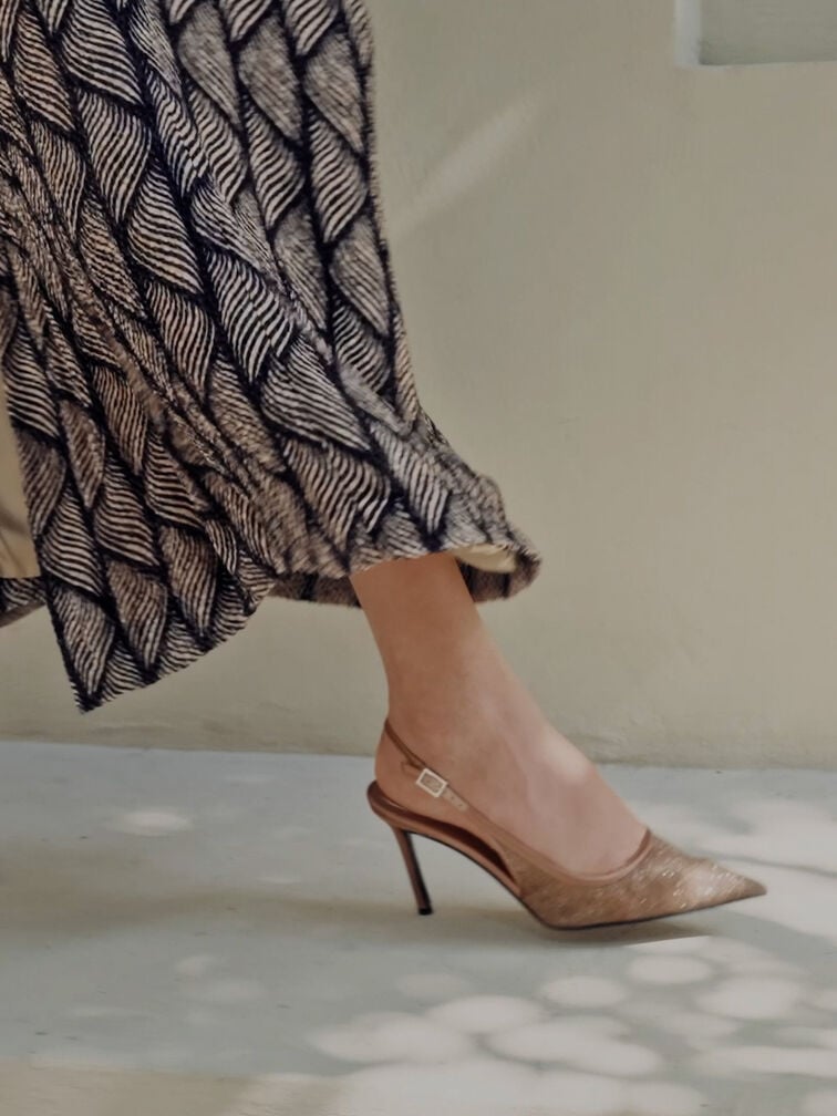 Gi&agrave;y sandals cao g&oacute;t Glittered Mesh, N&acirc;u, hi-res