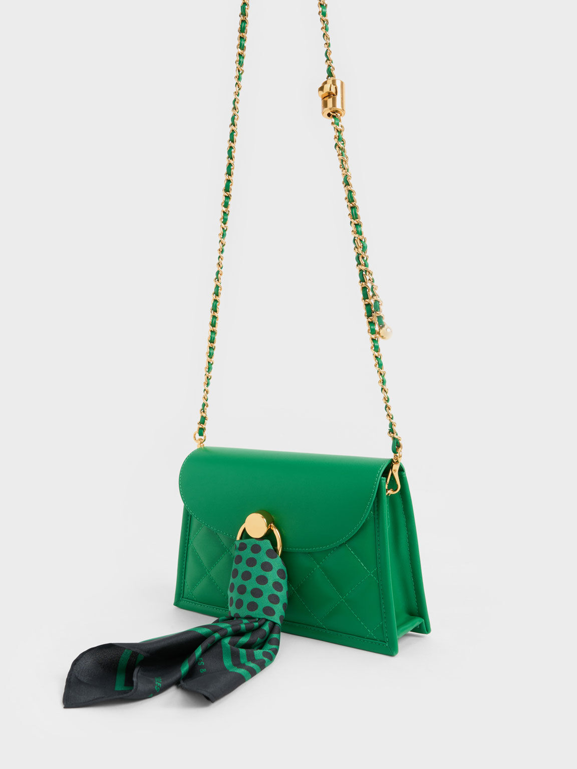 Roza Scarf Quilted Trapeze Bag, Green, hi-res
