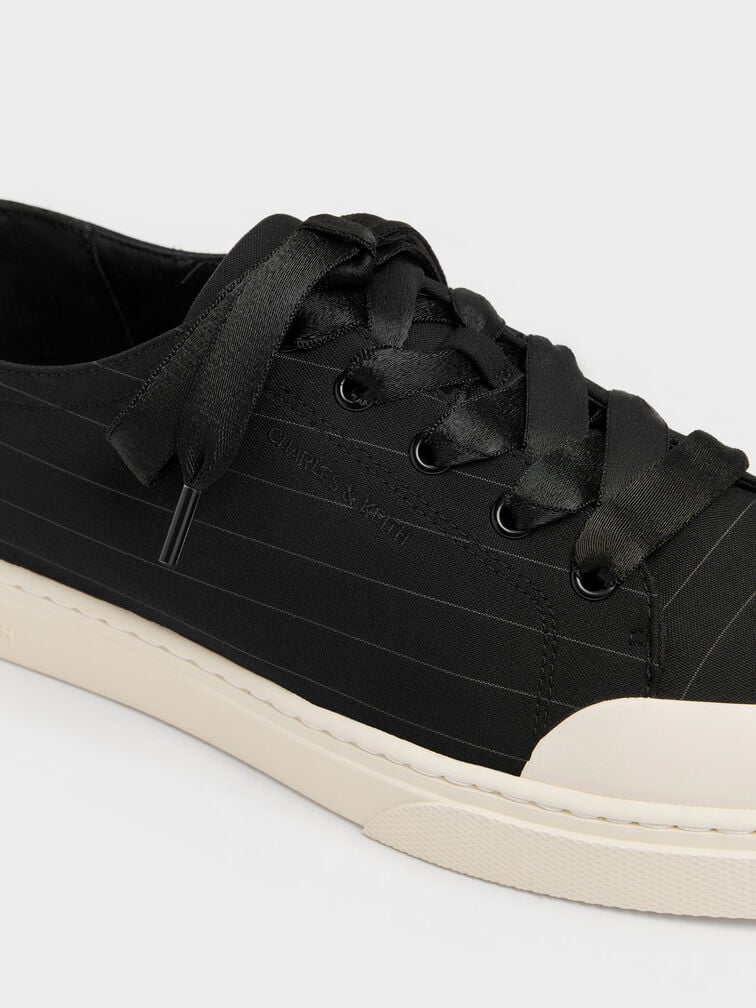 Two-Tone Lace-Up Sneakers, Black Textured, hi-res