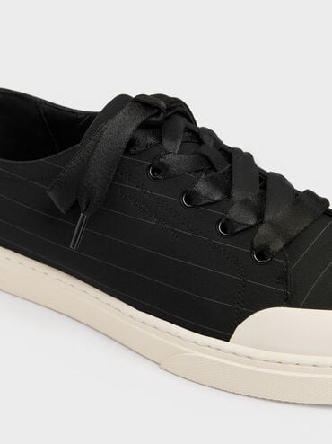 Two-Tone Lace-Up Sneakers, Black Textured, hi-res