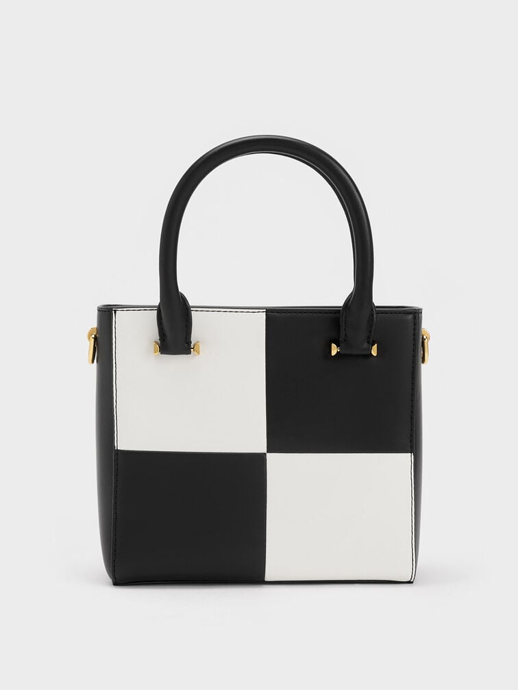 Georgette Checkered Square Tote Bag, Multi, hi-res