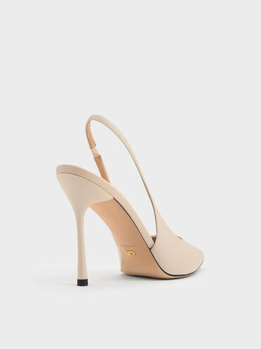 Leather Slingback Stiletto Pumps, Oat, hi-res
