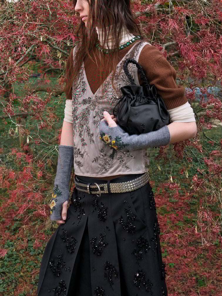 T&uacute;i r&uacute;t d&acirc;y Mabel Satin Floral-Vine, Noir, hi-res