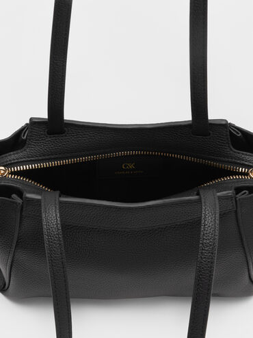Leather Trapeze Tote Bag, Black, hi-res