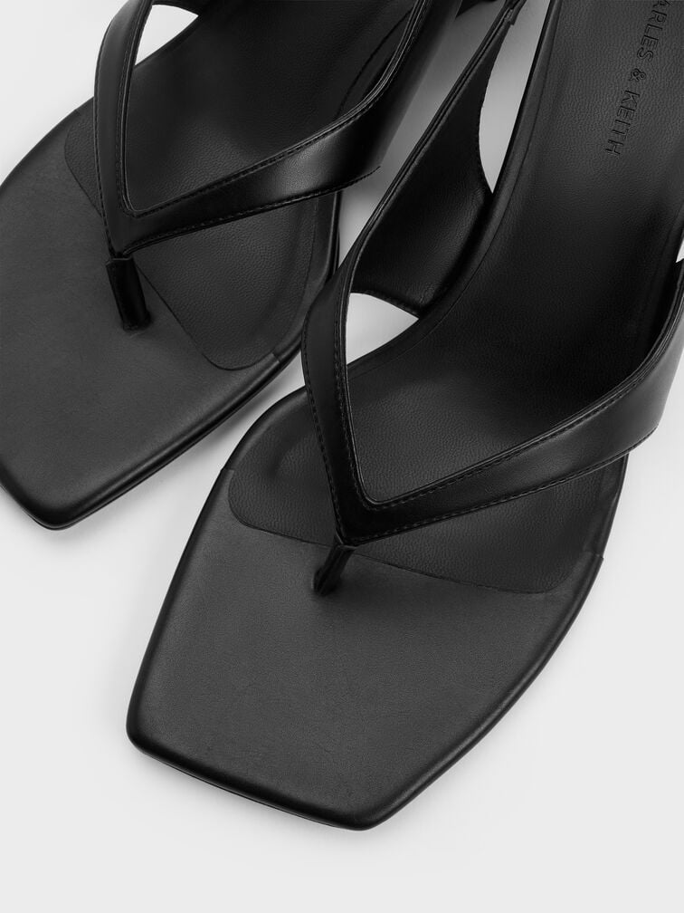 Slingback Thong Wedges, Black, hi-res