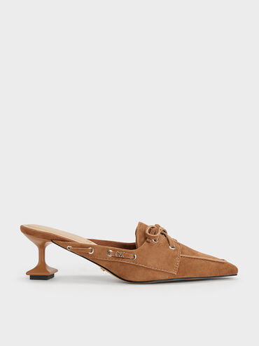 Gi&agrave;y mules cao g&oacute;t Kori Suede Lace-Up Sculptural, Rượu cognac, hi-res