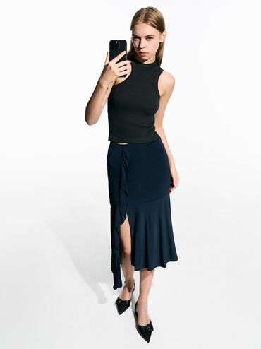 Giày cao gót mũi nhọn Woven-Buckle, Đen, hi-res