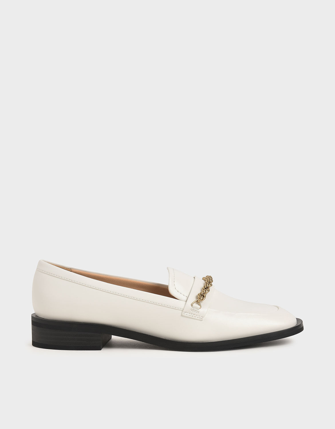 White Metallic Accent Penny Loafers 