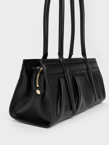 Isolde Belted Ruched Shoulder Bag, Black, hi-res