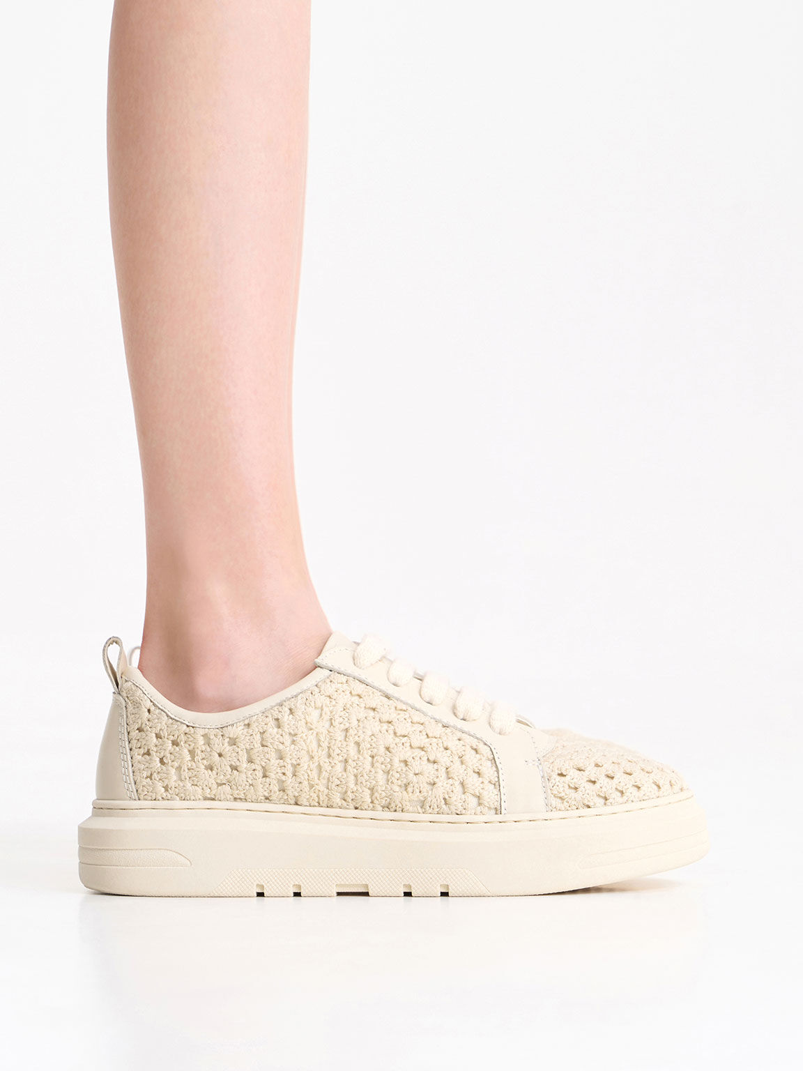 Giày sneakers Crochet & Leather Sneakers, Phấn, hi-res