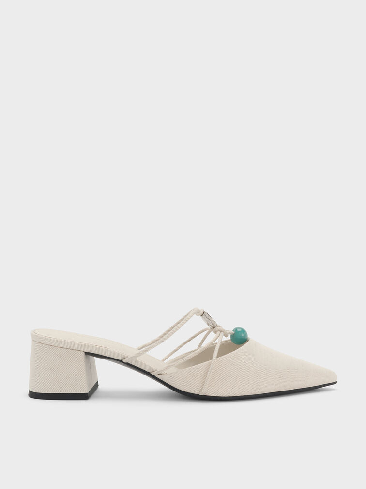 Georgie Linen Bead Pointed Mules, Chalk, hi-res