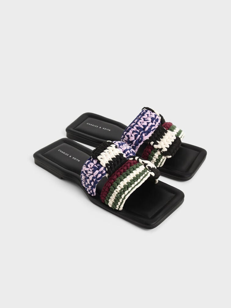 Knitted Interwoven Strap Slides, Multi, hi-res