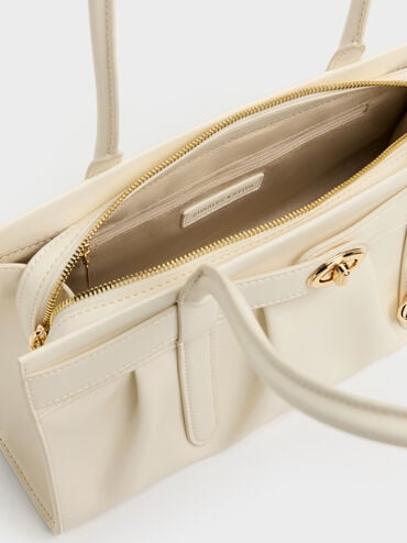 Isolde Belted Ruched Shoulder Bag, Cream, hi-res