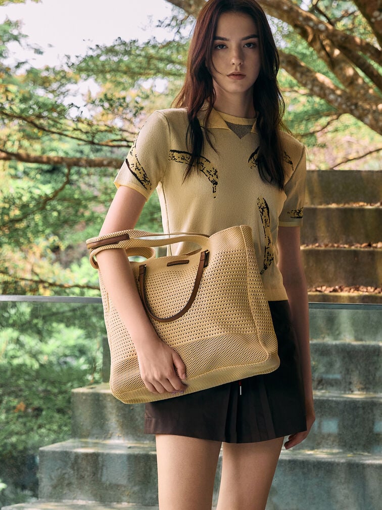 XL Ida Knitted Tote Bag, Beige, hi-res