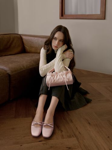 Gi&agrave;y b&uacute;p b&ecirc; mũi vu&ocirc;ng Satin Bow, Hồng, hi-res