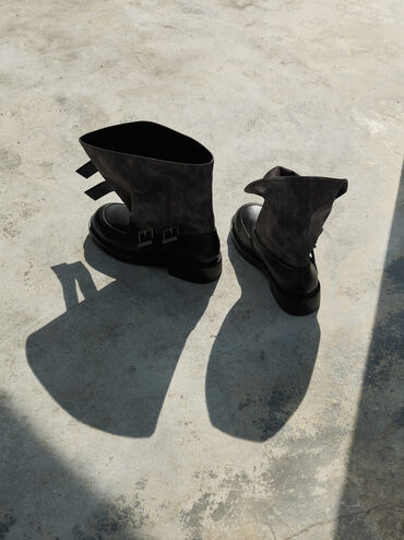 Aether Buckled Calf Boots, Dark Grey, hi-res