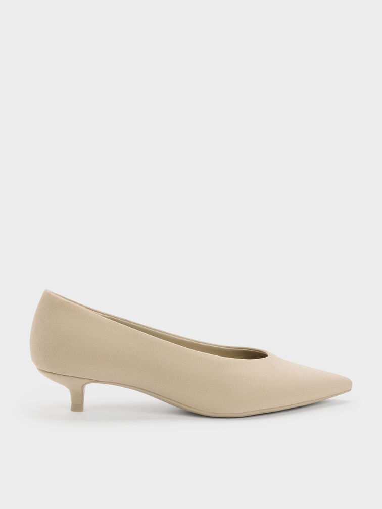 Emelia Faux Suede Kitten Heels, Beige, hi-res