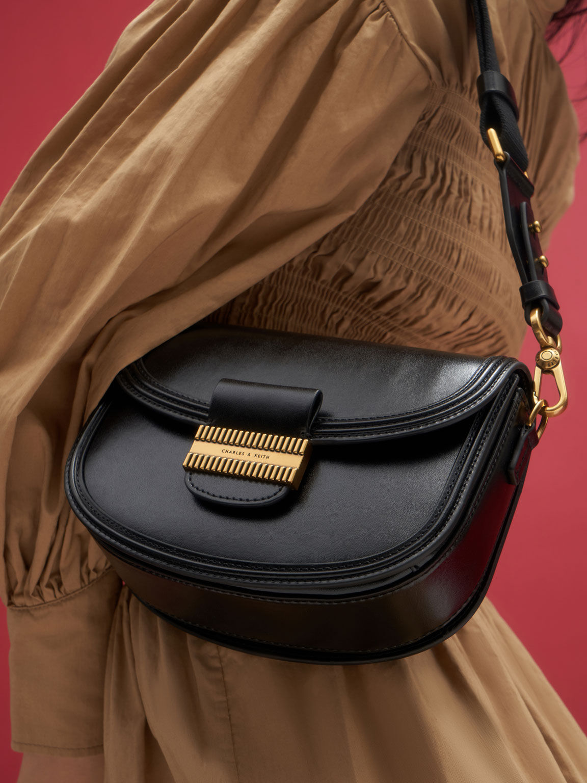 Embellished Saddle Bag, Black, hi-res