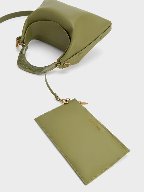 Marlin Acrylic Handle Hobo Bag, Olive, hi-res