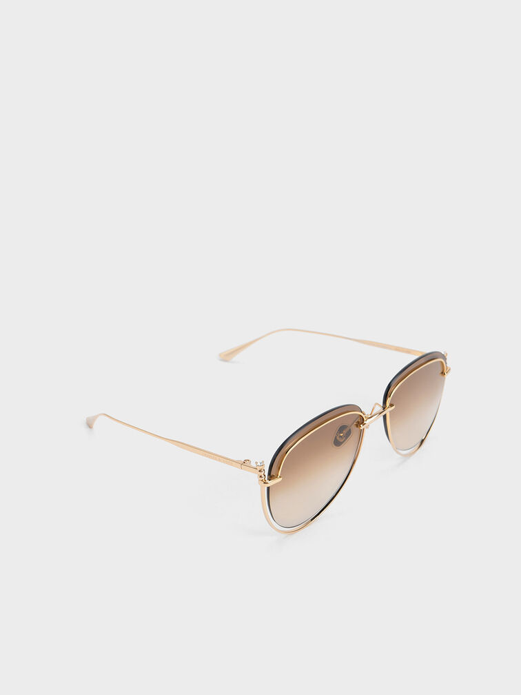 Oversized Wireframe Aviator Sunglasses, Gold, hi-res