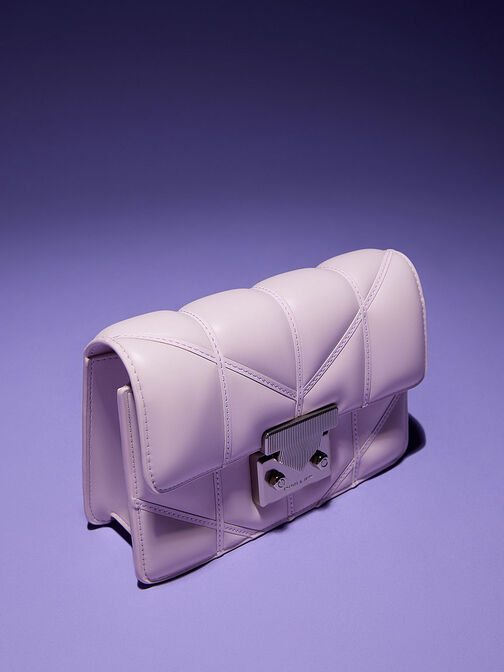 Eudora Chevron Boxy Bag, Lilac, hi-res