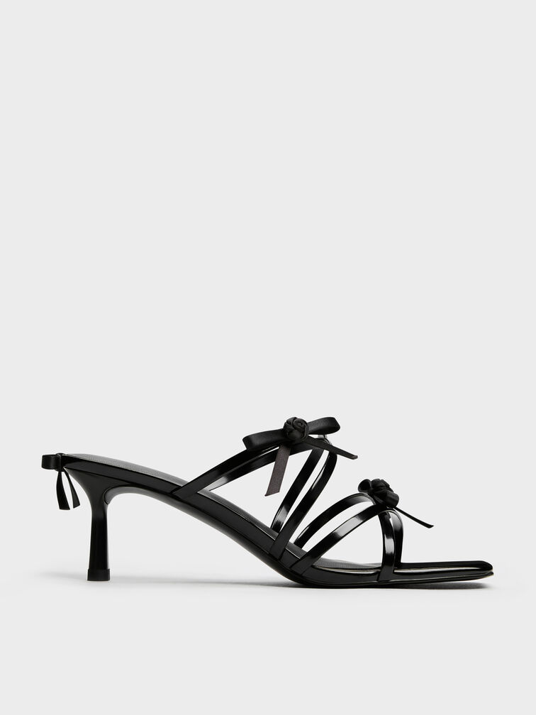 Kelis Rose-Bow Strappy Heeled Mules, Black Boxed, hi-res