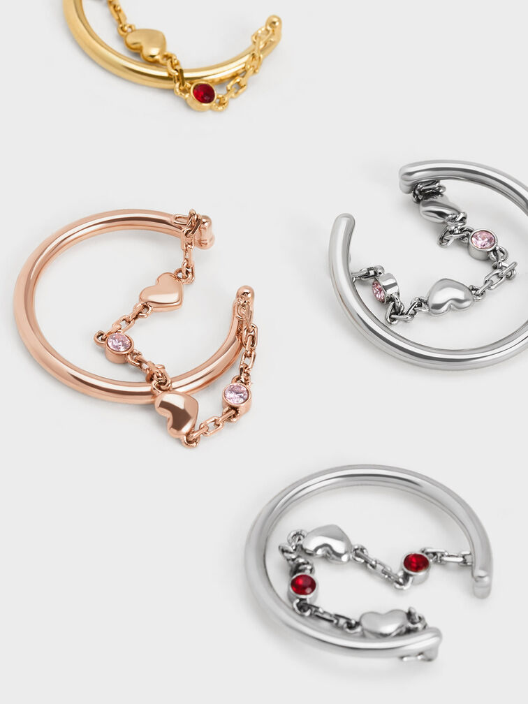 Nhẫn d&aacute;ng hở Bethania Heart Crystal Chain-Link, Hồng, hi-res