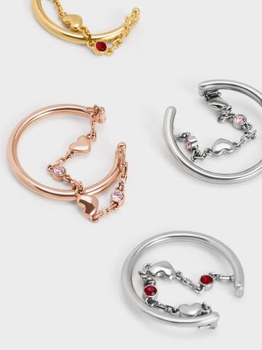 Nhẫn d&aacute;ng hở Bethania Heart Crystal Chain-Link, Hồng, hi-res