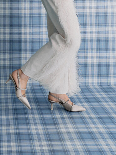 Satin Crystal-Embellished Mary Jane Pumps, Light Grey, hi-res