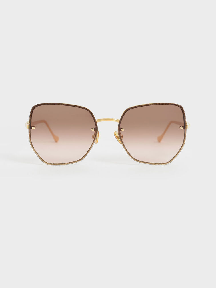 Embellished Tinted Butterfly Sunglasses, Gold, hi-res