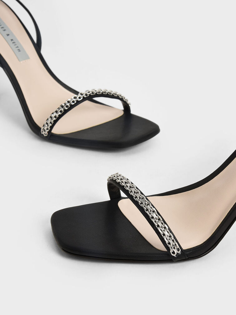 Giày cao gót sandals quai ngang Metallic Accent Ankle Strap, Đen, hi-res